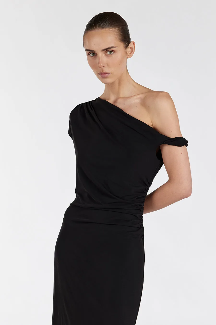 RIO WASHED BLACK DRAPED MAXI DRESS sold by Dissh product image thumbnail 3