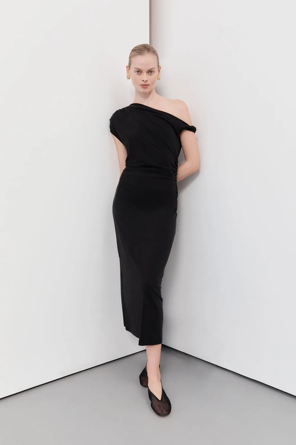 RIO WASHED BLACK DRAPED MAXI DRESS sold by Dissh product image thumbnail 2