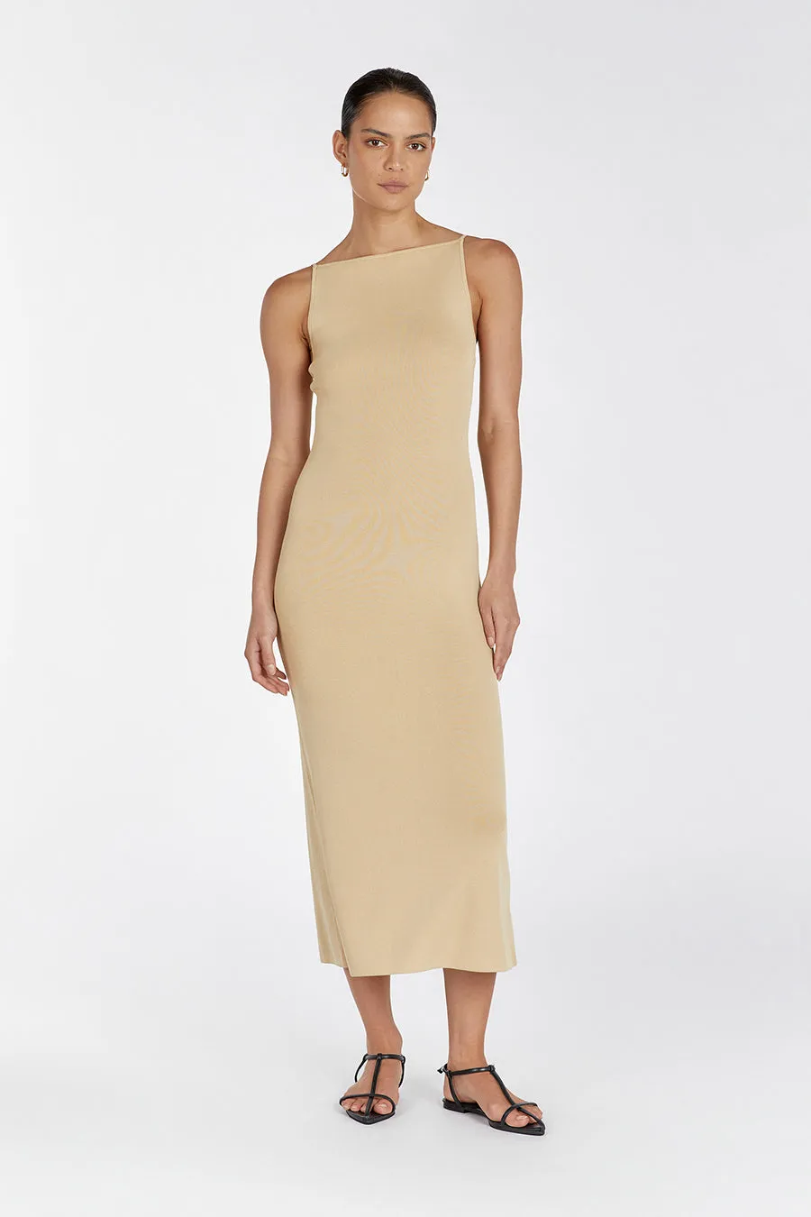 TAYLOR SAND KNIT MIDI DRESS sold by Dissh