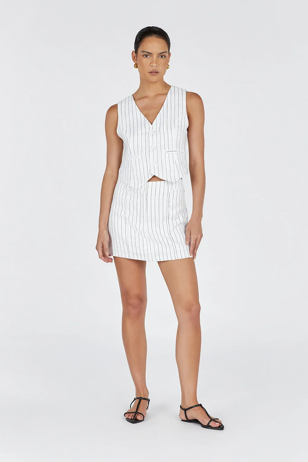 MARCEL WHITE PINSTRIPE LINEN SKORT sold by Dissh