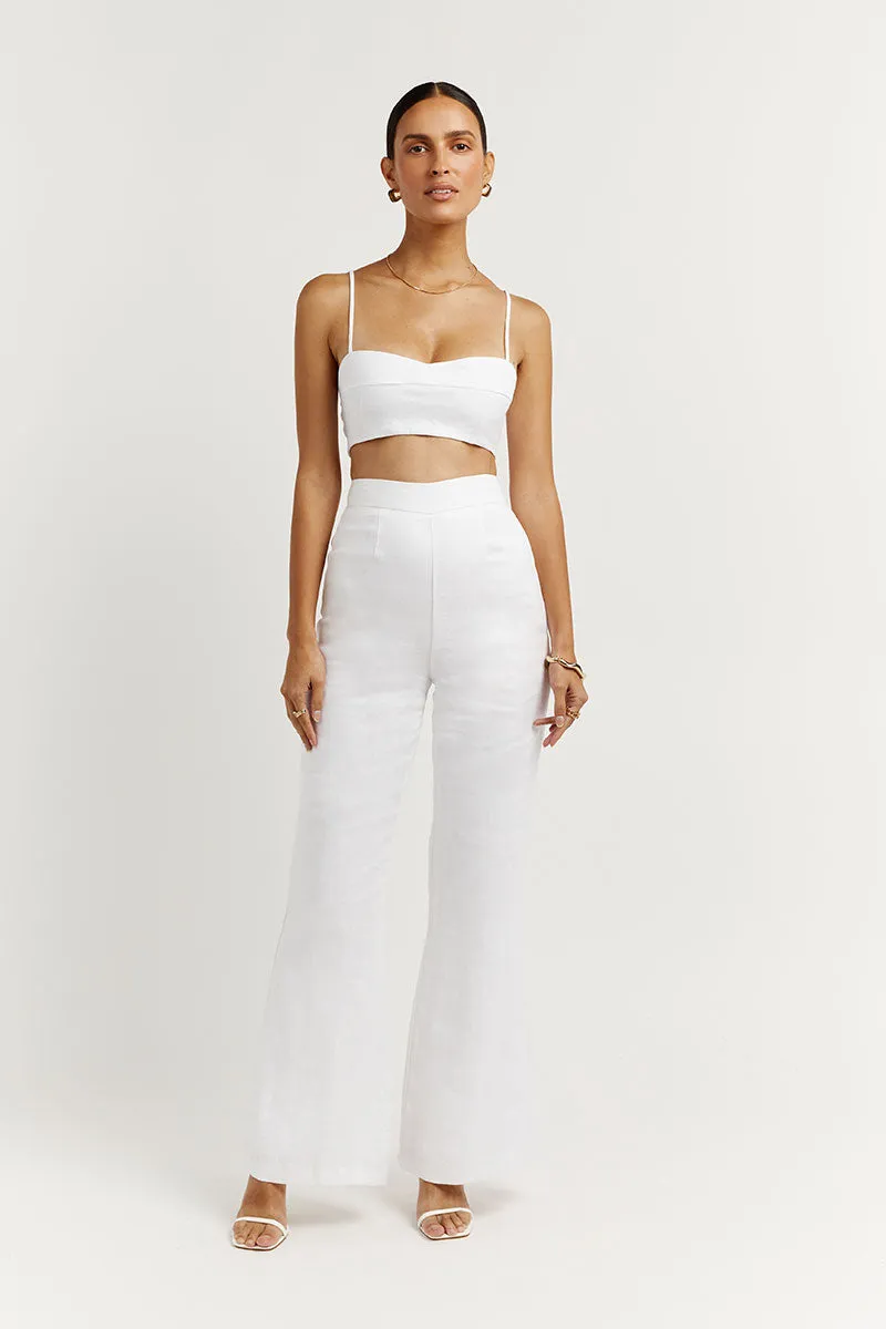 AISLE WHITE LINEN FLARE PANT sold by Dissh