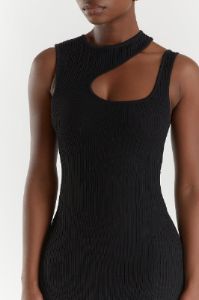 MADDOX BLACK KNIT ASYM MIDI DRESS sold by Dissh