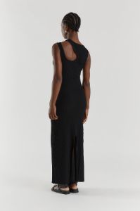 MADDOX BLACK KNIT ASYM MIDI DRESS sold by Dissh