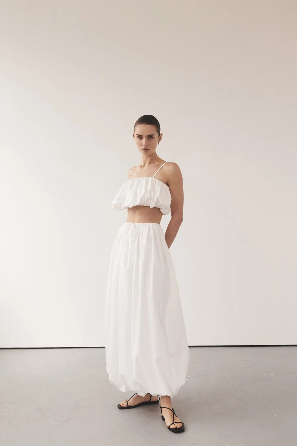 MONTY WHITE BUBBLE MIDI SKIRT sold by Dissh