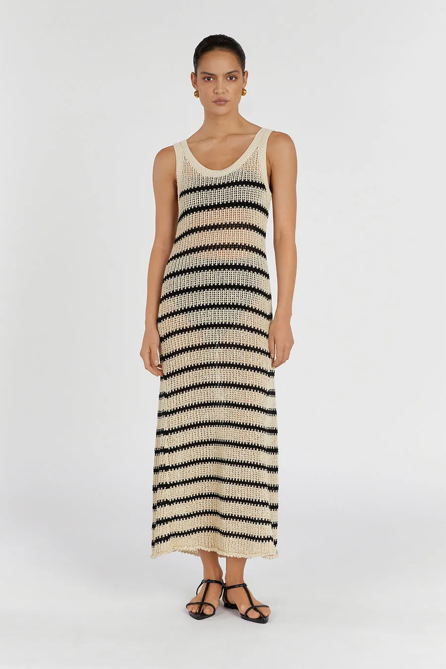 MARGOT WHEAT STRIPE KNIT MIDI DRESS sold by Dissh