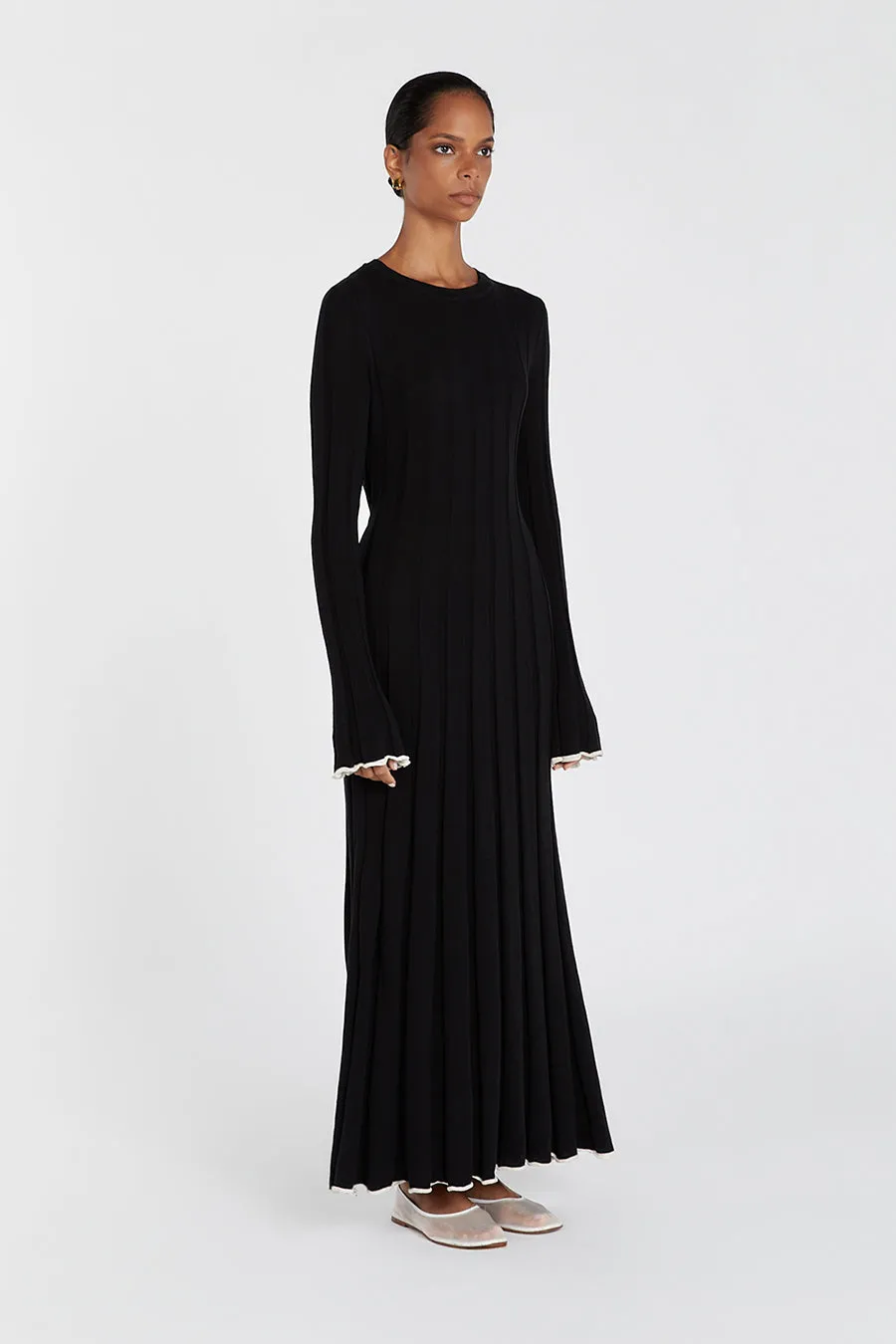 FLORA BLACK CONTRAST KNIT MIDI DRESS sold by Dissh product image thumbnail 3