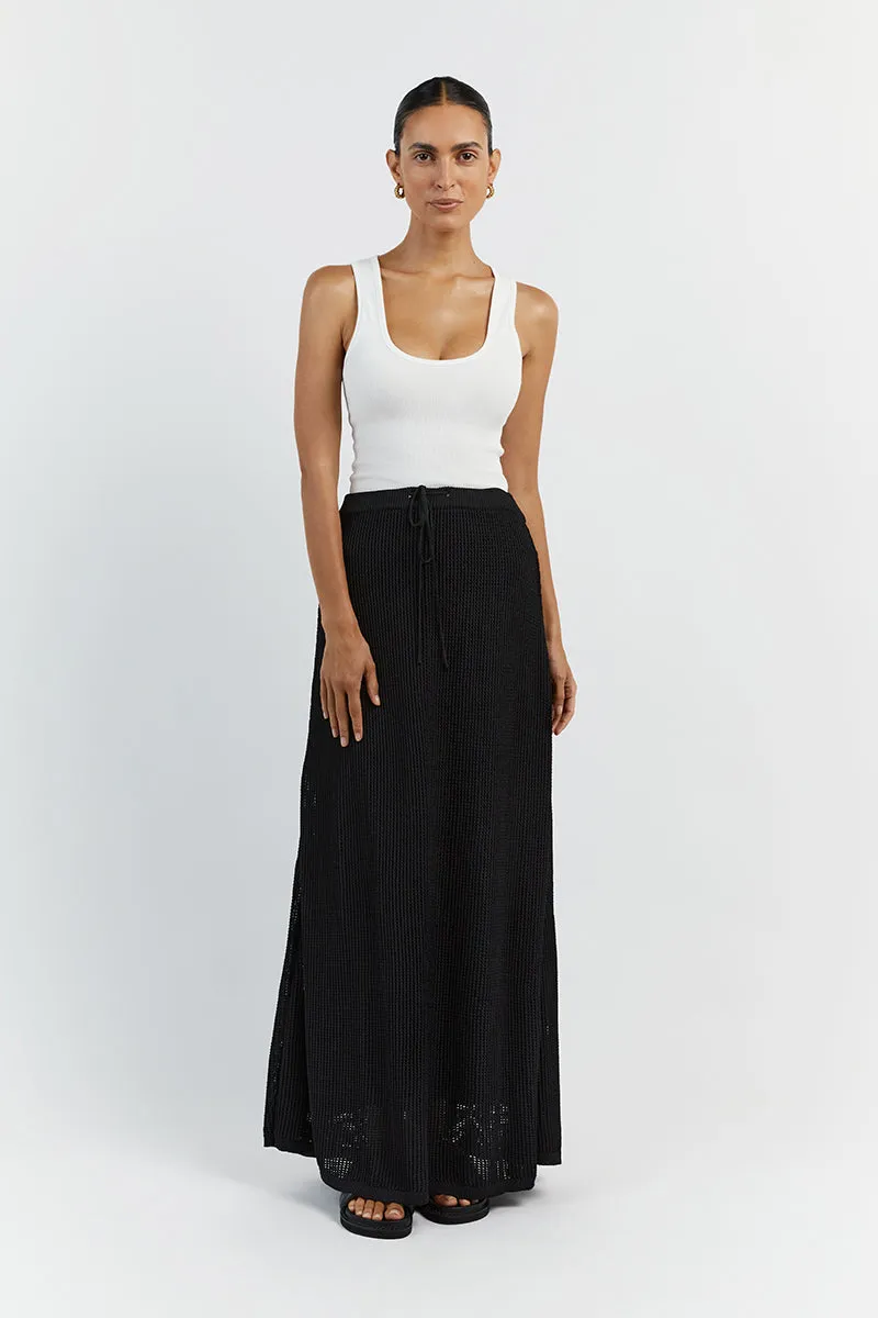 OPHELIA BLACK CROCHET MIDI SKIRT sold by Dissh
