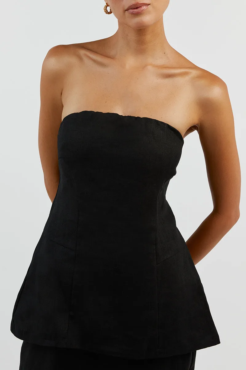 LARA BLACK LINEN STRAPLESS TOP sold by Dissh product image thumbnail 5