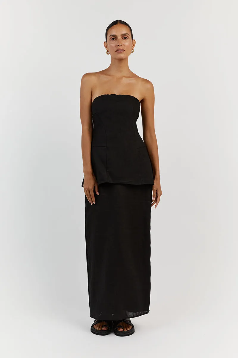 LARA BLACK LINEN STRAPLESS TOP sold by Dissh
