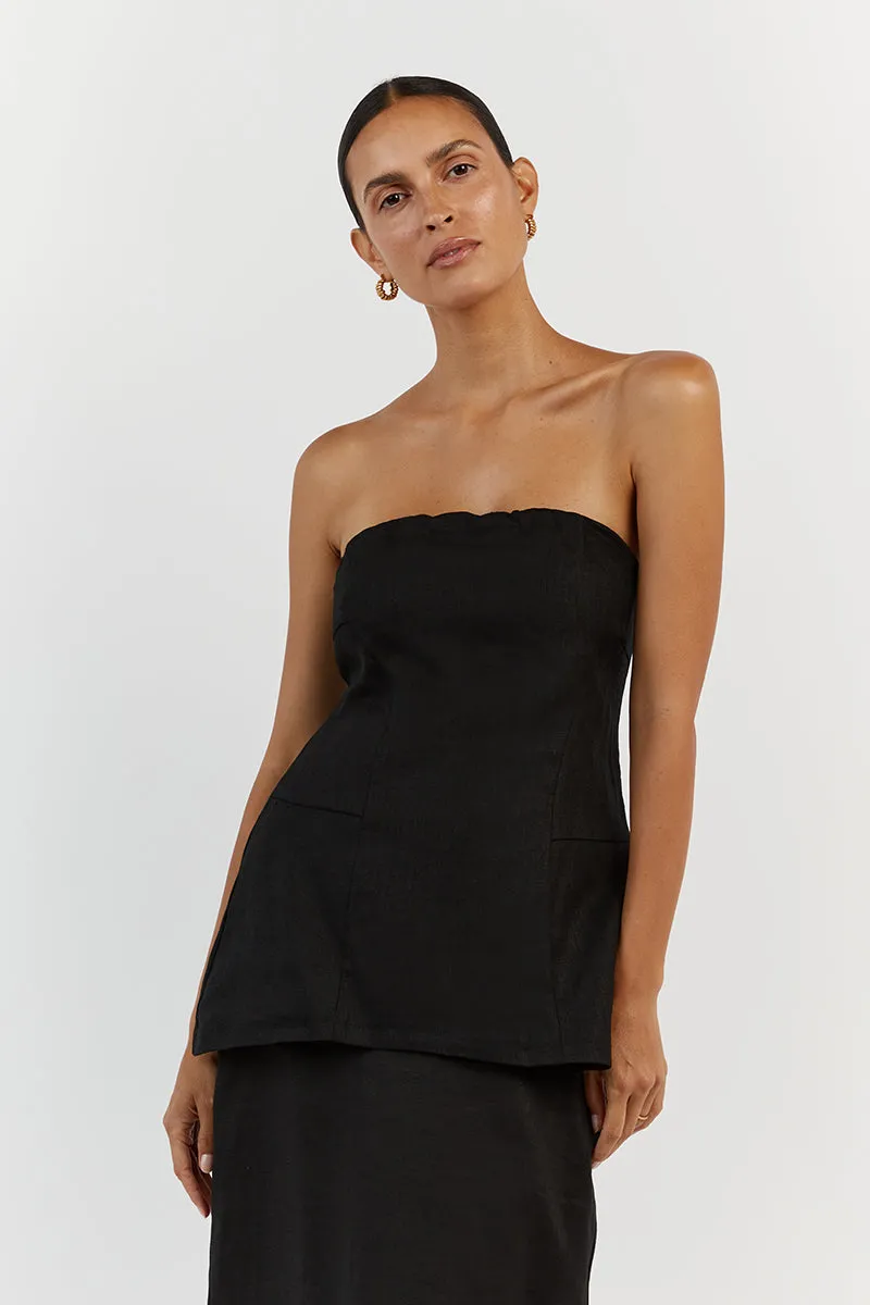LARA BLACK LINEN STRAPLESS TOP sold by Dissh product image thumbnail 2
