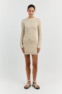 STEVIE NATURAL LONG SLEEVE MINI DRESS sold by Dissh