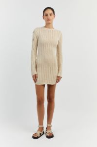 STEVIE NATURAL LONG SLEEVE MINI DRESS sold by Dissh