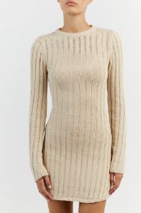 STEVIE NATURAL LONG SLEEVE MINI DRESS sold by Dissh