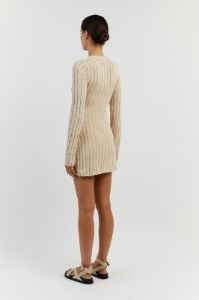 STEVIE NATURAL LONG SLEEVE MINI DRESS sold by Dissh