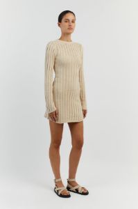 STEVIE NATURAL LONG SLEEVE MINI DRESS sold by Dissh