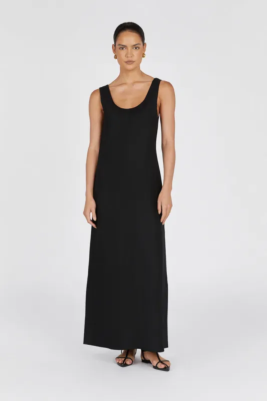MONICA BLACK SCOOP LINEN MAXI DRESS sold by Dissh