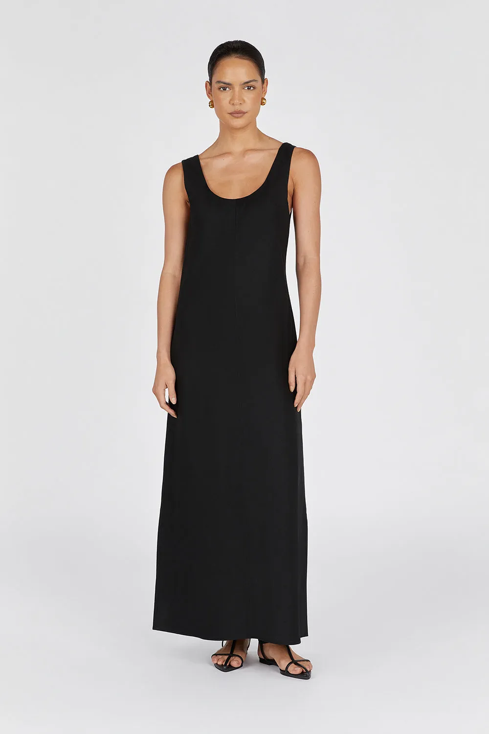 MONICA BLACK SCOOP LINEN MAXI DRESS sold by Dissh