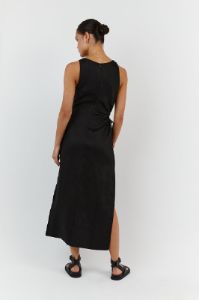 BEAU BLACK LINEN MIDI DRESS sold by Dissh