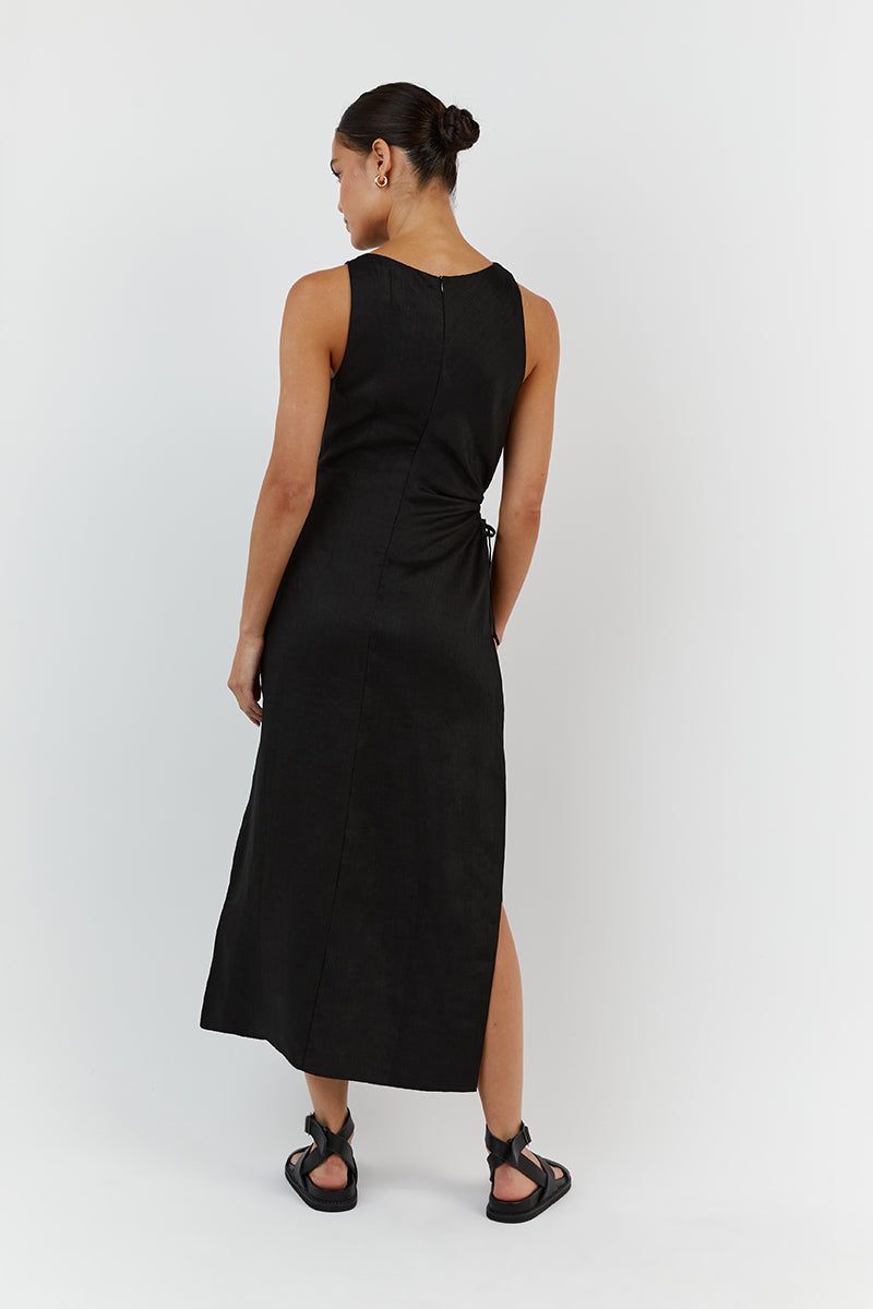 BEAU BLACK LINEN MIDI DRESS sold by Dissh product image thumbnail 4