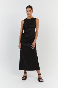 BEAU BLACK LINEN MIDI DRESS sold by Dissh