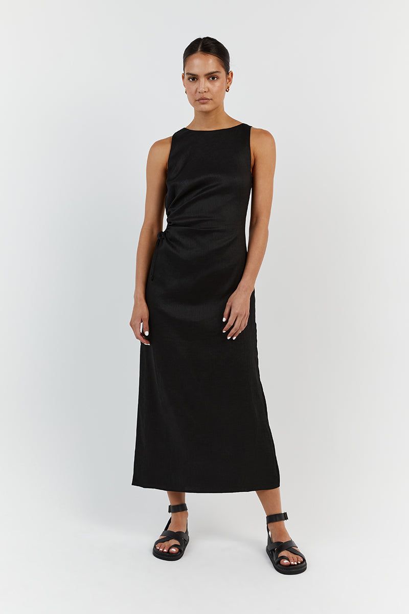BEAU BLACK LINEN MIDI DRESS sold by Dissh product image thumbnail 2