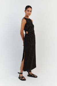 BEAU BLACK LINEN MIDI DRESS sold by Dissh