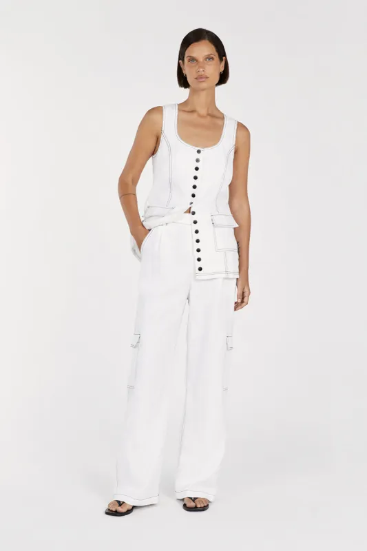 ROSIE WHITE LINEN CARGO PANT sold by Dissh