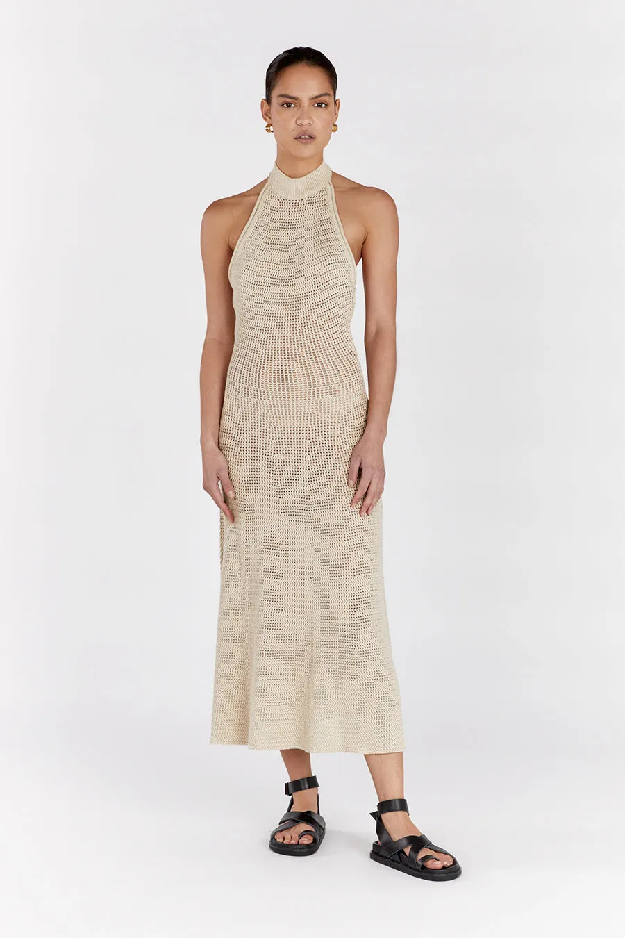 ZADIE NATURAL CROCHET MIDI DRESS sold by Dissh
