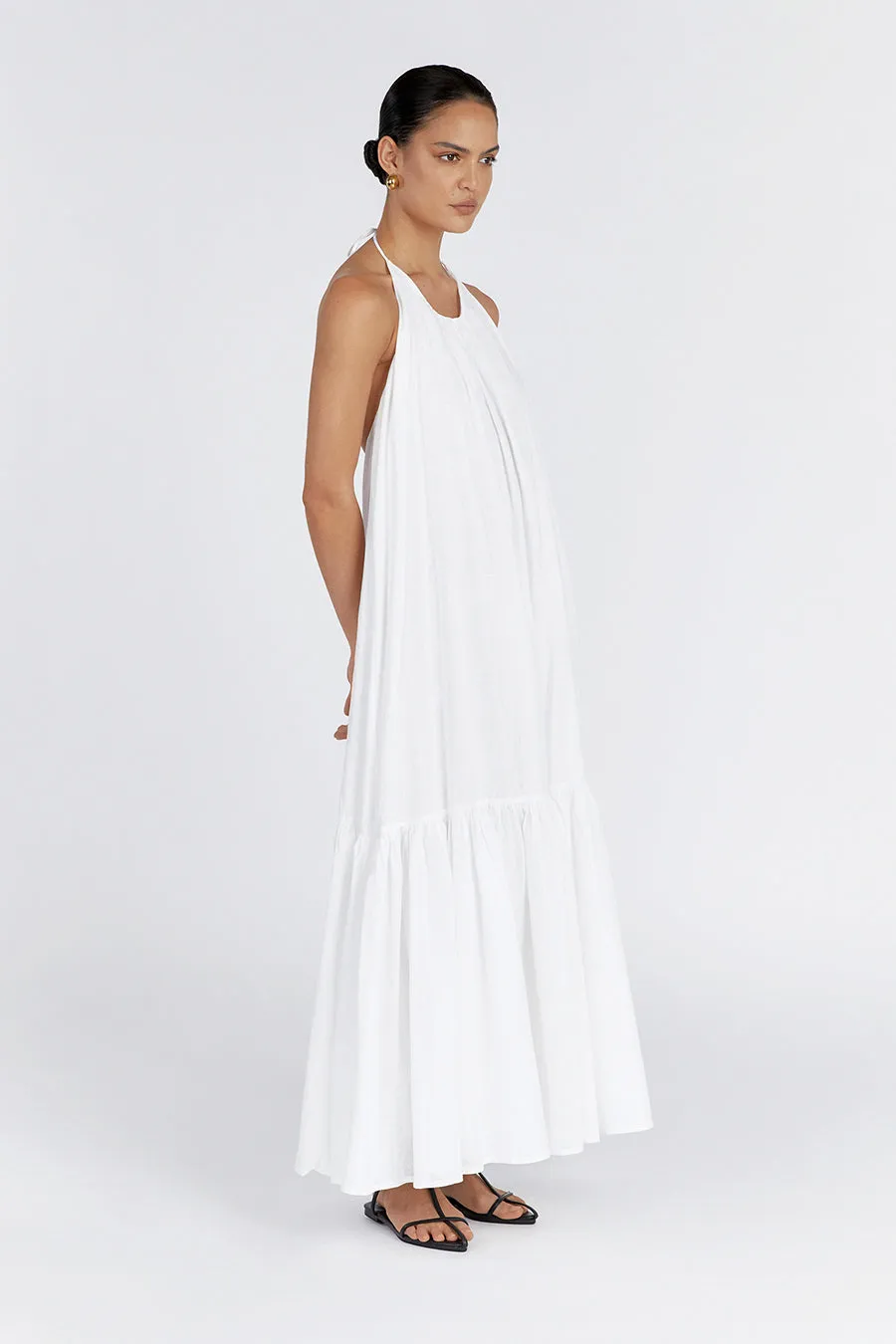 ARI WHITE LINEN HALTER MAXI DRESS sold by Dissh product image thumbnail 4