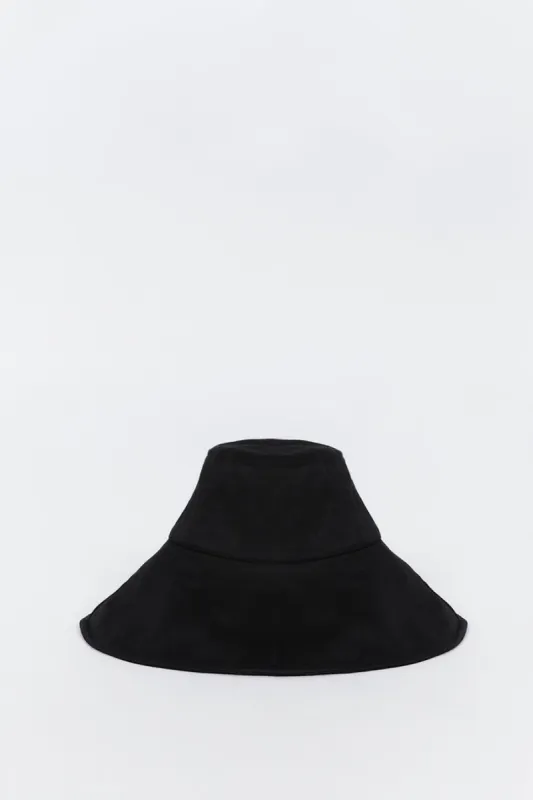DIANA BLACK LINEN WIDE BRIM HAT sold by Dissh
