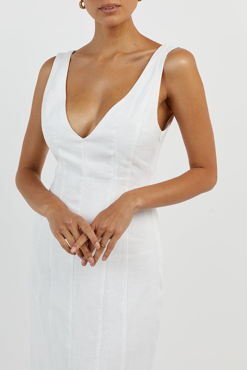 MILAHN WHITE LINEN V NECK DRESS sold by Dissh product image thumbnail 5