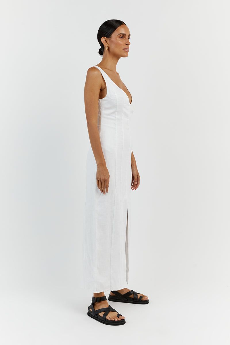 MILAHN WHITE LINEN V NECK DRESS sold by Dissh product image thumbnail 3