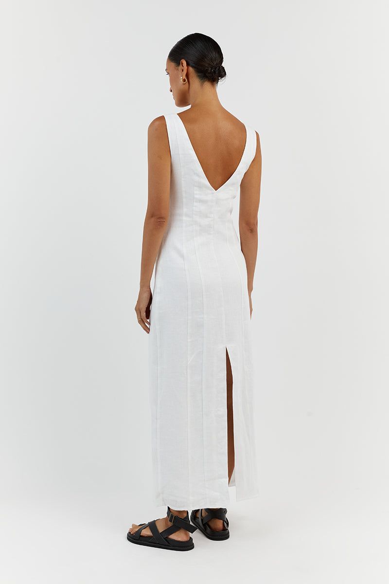 MILAHN WHITE LINEN V NECK DRESS sold by Dissh product image thumbnail 4