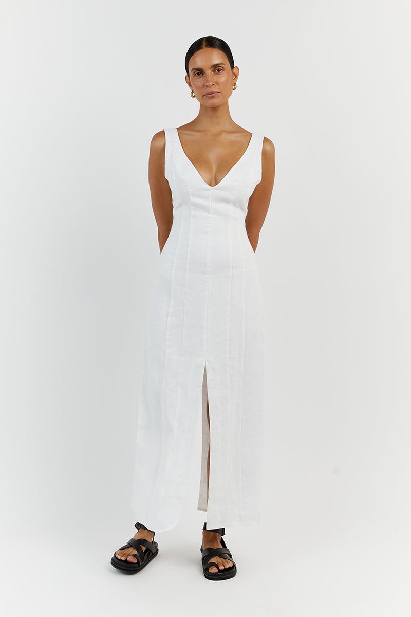 MILAHN WHITE LINEN V NECK DRESS sold by Dissh product image thumbnail 2