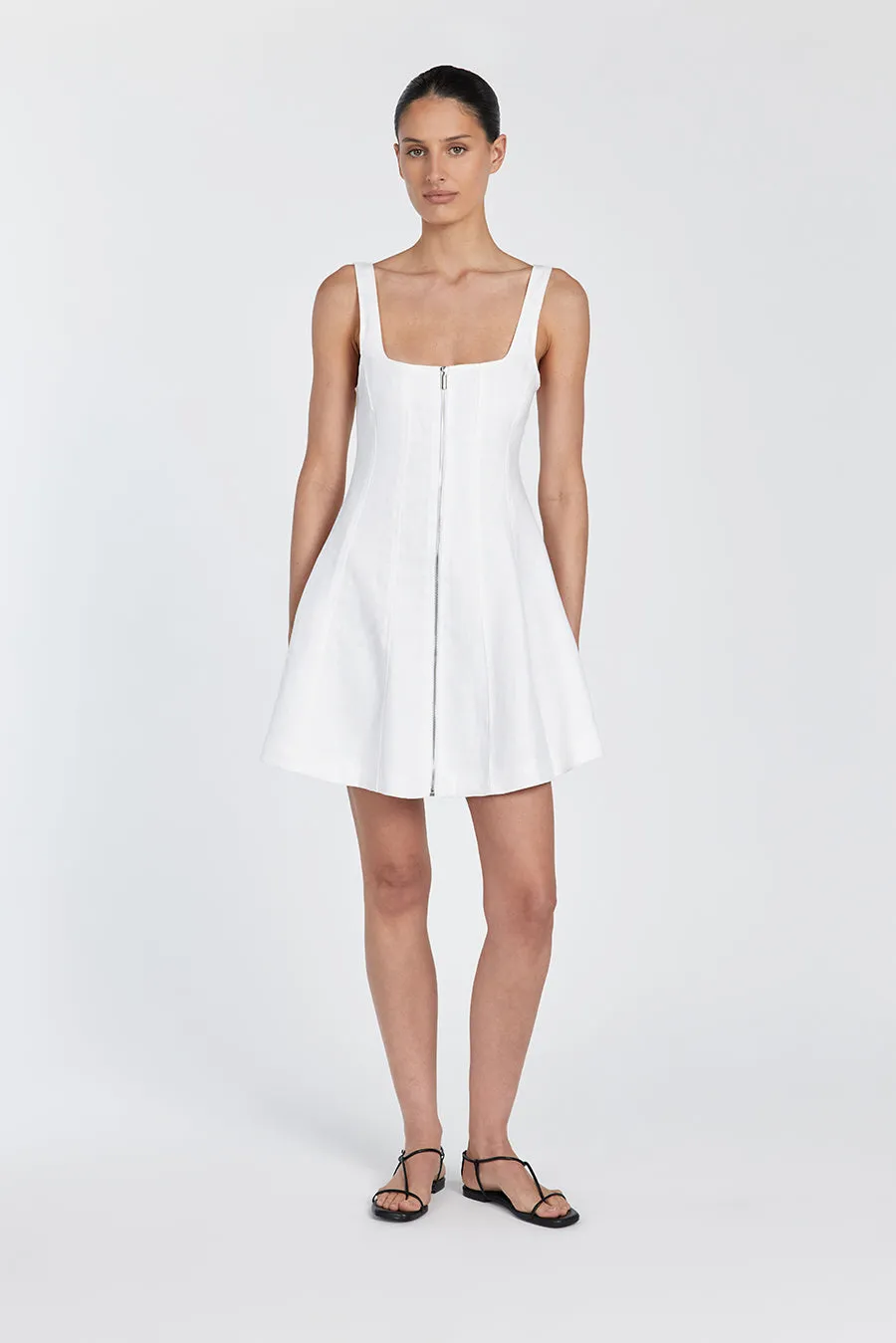 HARRIET WHITE LINEN MINI DRESS sold by Dissh