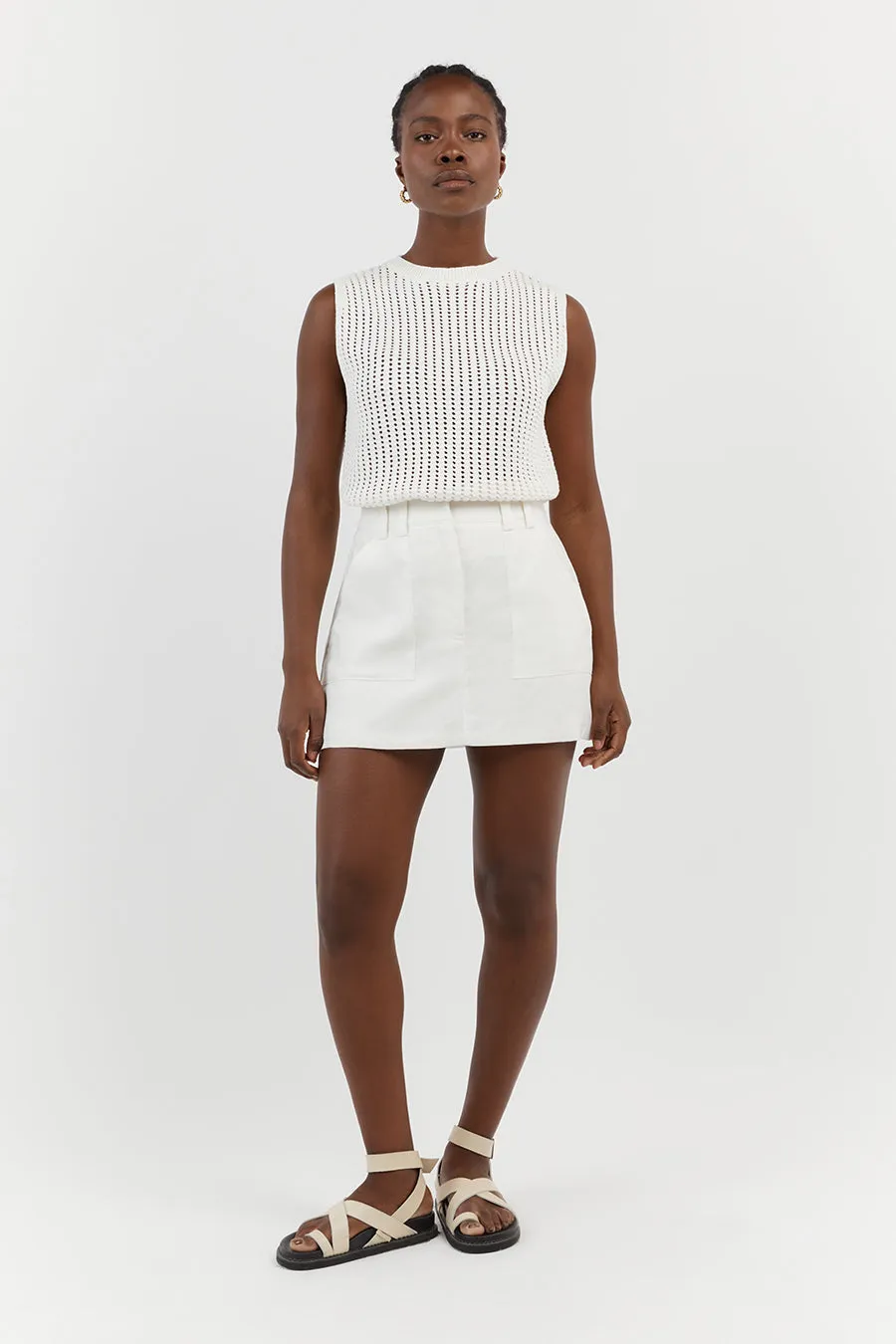 DENNY CROCHET OFF WHITE KNIT TOP sold by Dissh