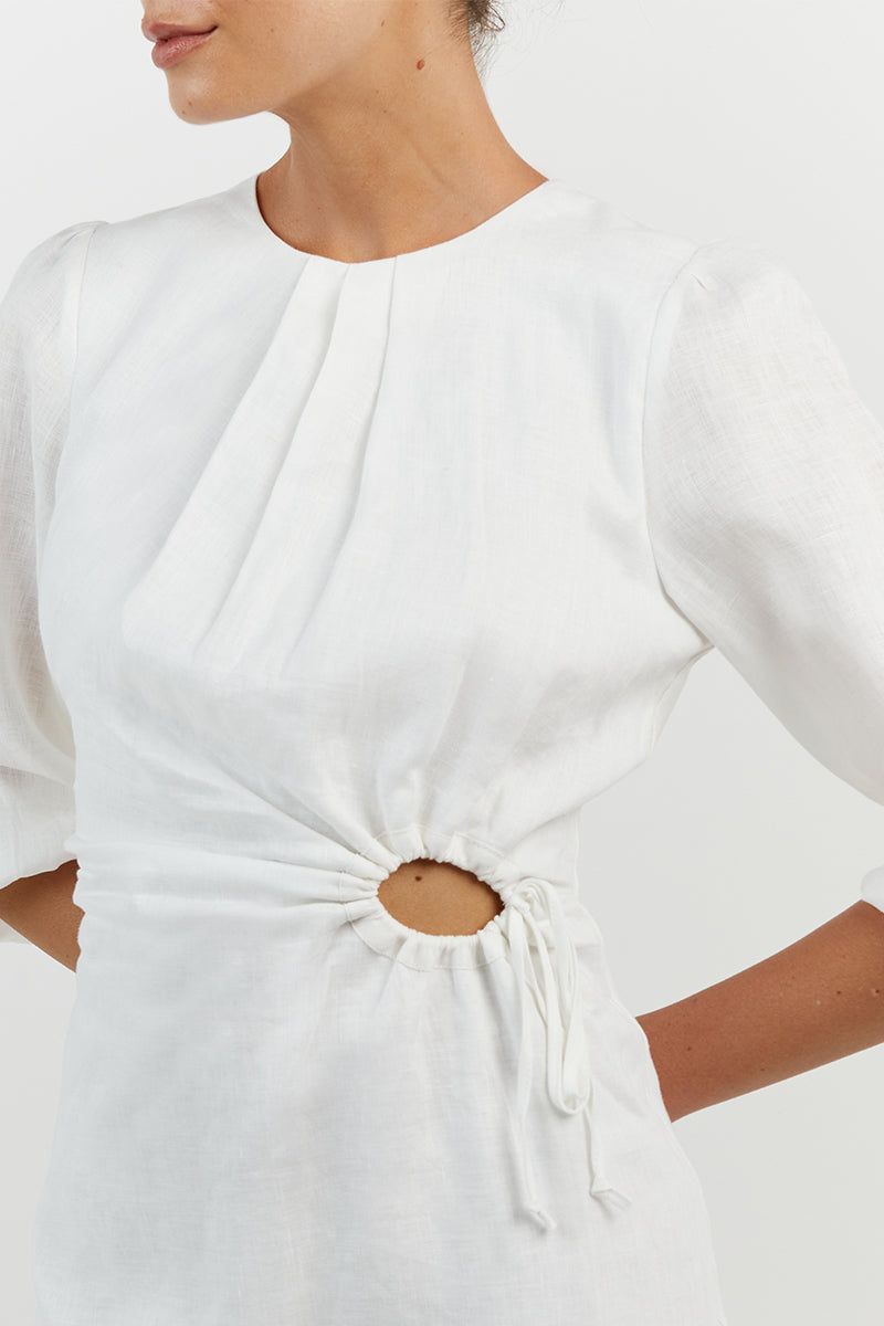 BEAU WHITE LINEN SLEEVED MINI DRESS sold by Dissh product image thumbnail 5