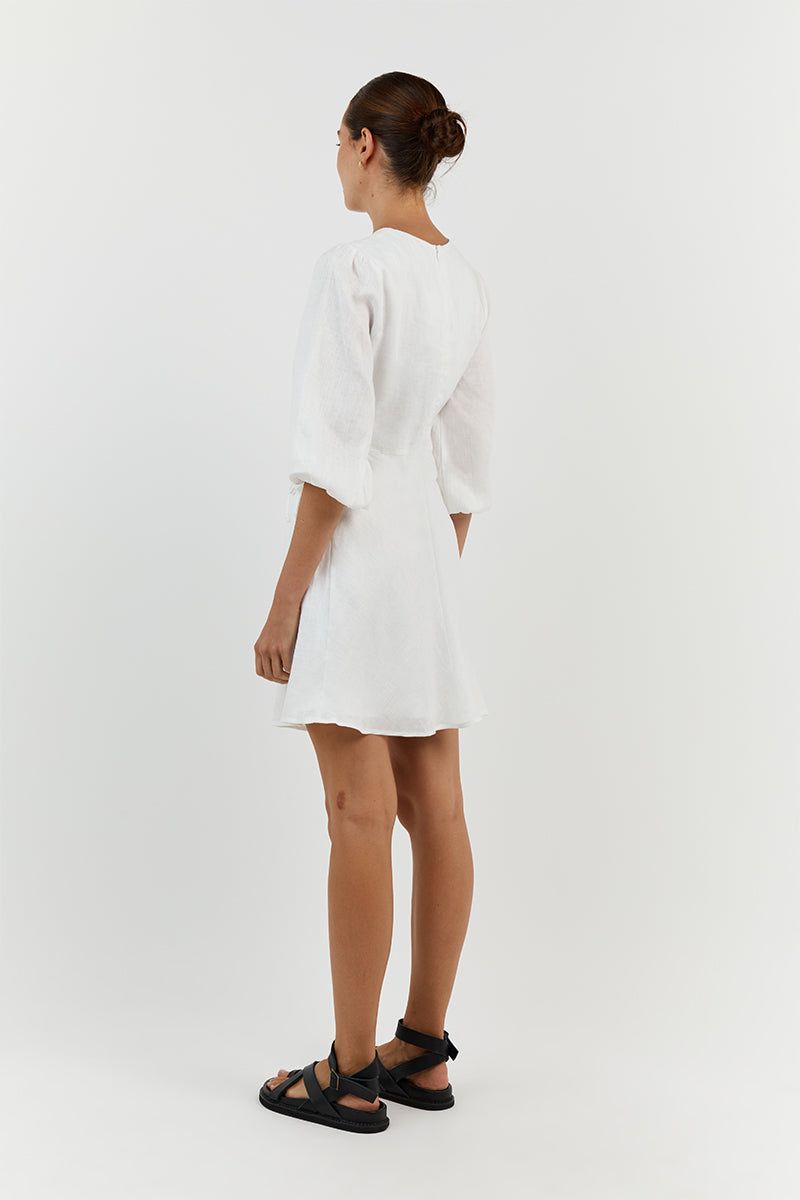 BEAU WHITE LINEN SLEEVED MINI DRESS sold by Dissh product image thumbnail 4