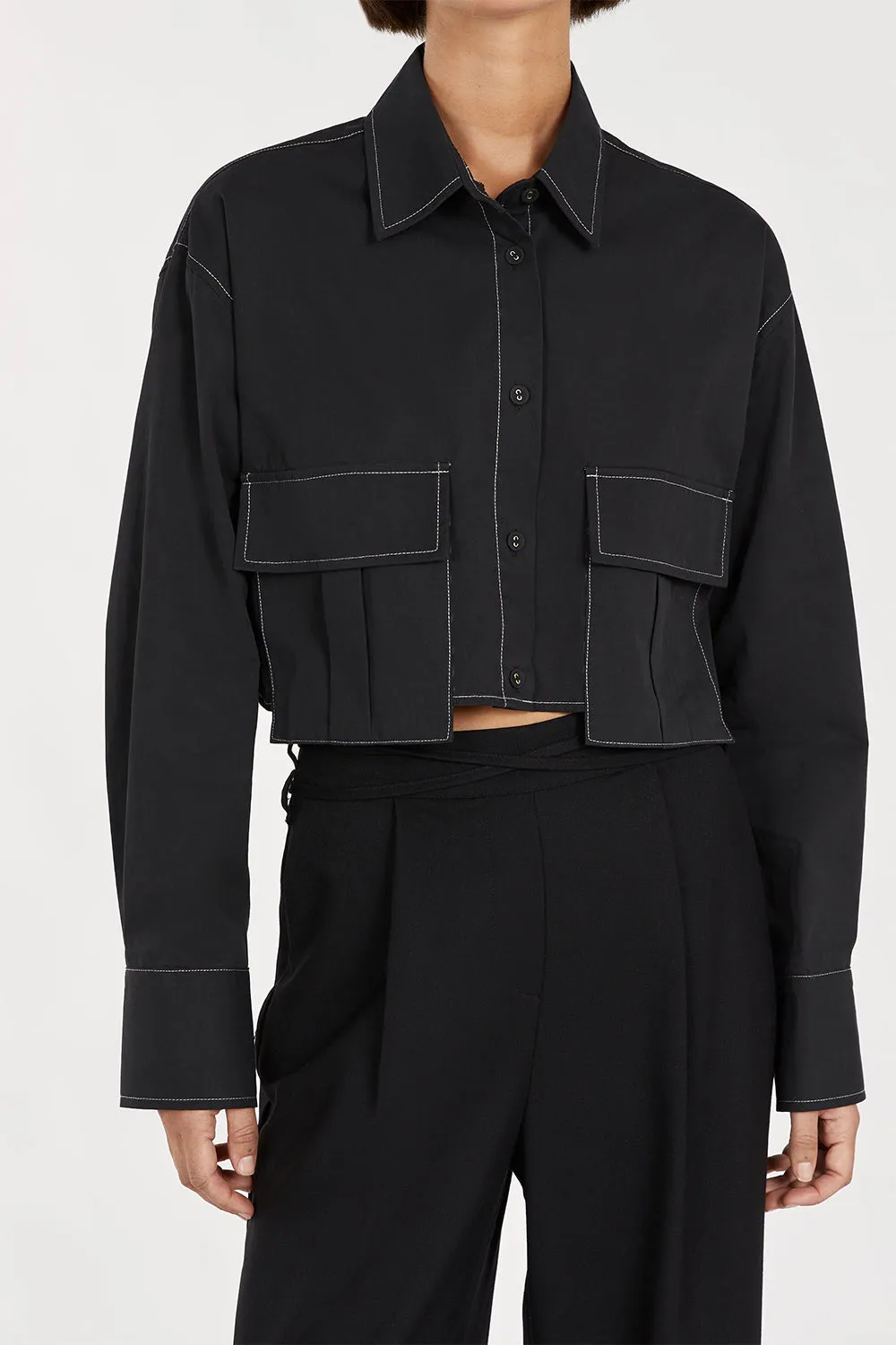 FRANKIE BLACK CROPPED POPLIN SHIRT sold by Dissh product image thumbnail 5
