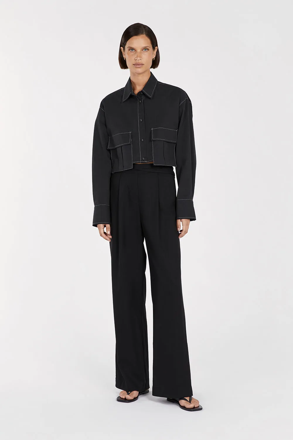 FRANKIE BLACK CROPPED POPLIN SHIRT sold by Dissh
