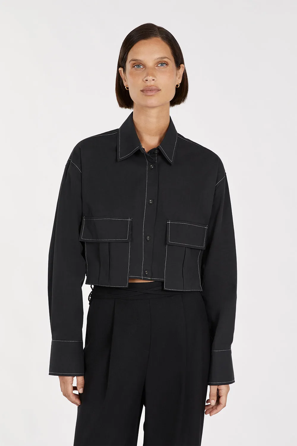 FRANKIE BLACK CROPPED POPLIN SHIRT sold by Dissh product image thumbnail 2