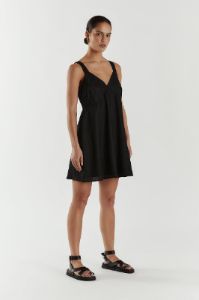TIARNE BLACK LINEN MINI DRESS sold by Dissh