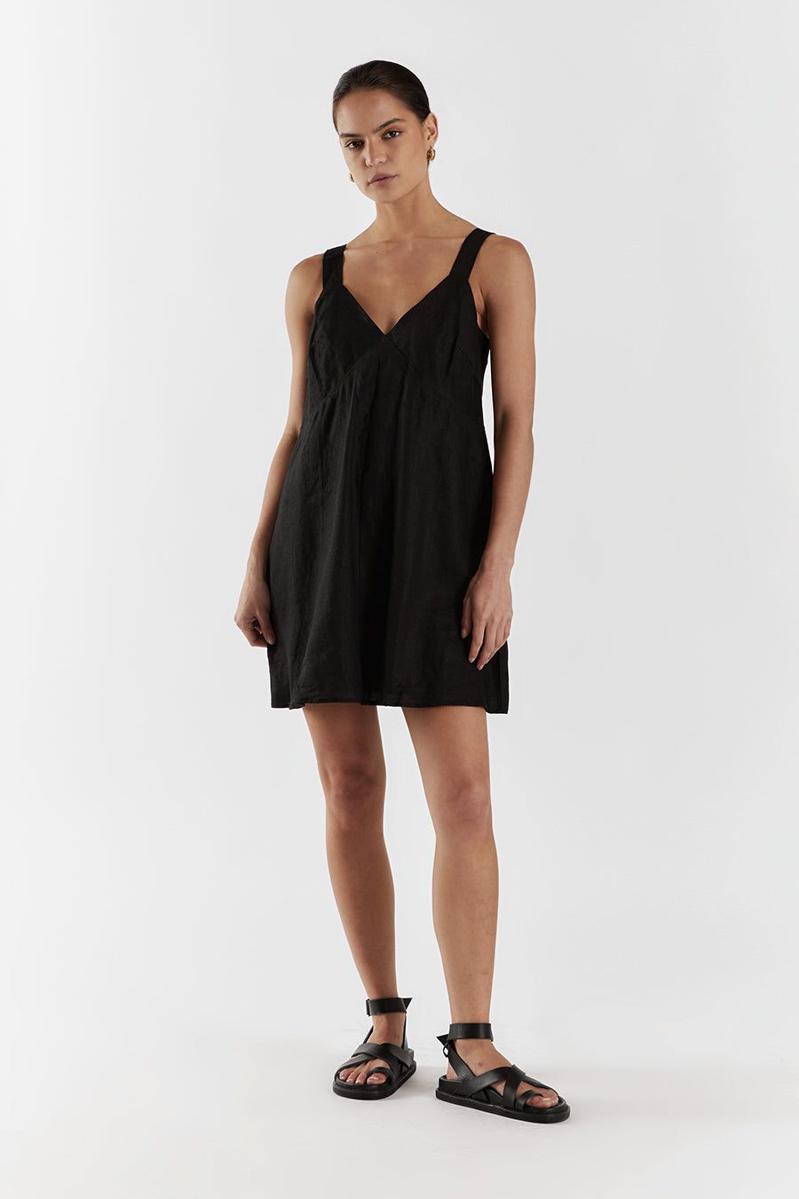 TIARNE BLACK LINEN MINI DRESS sold by Dissh