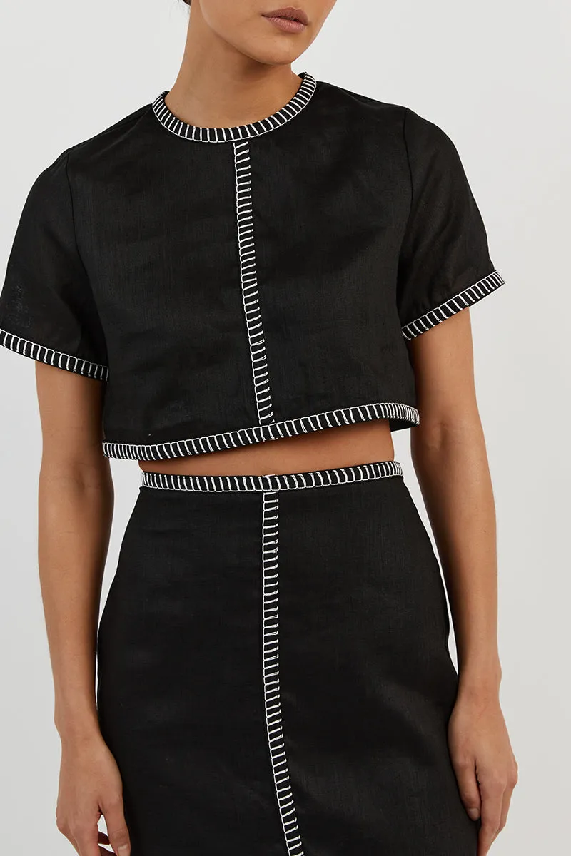 BELLA BLACK LINEN CROP TOP sold by Dissh product image thumbnail 5