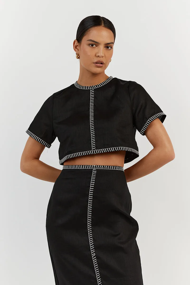 BELLA BLACK LINEN CROP TOP sold by Dissh product image thumbnail 2