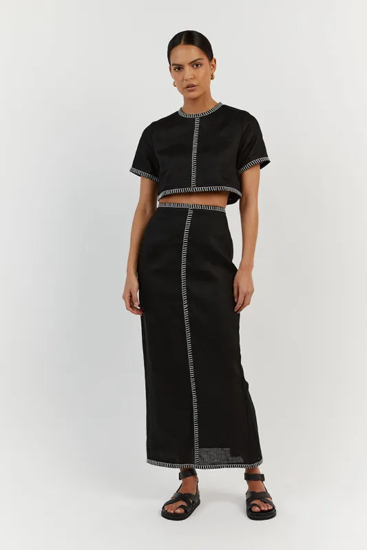 BELLA BLACK LINEN CROP TOP sold by Dissh