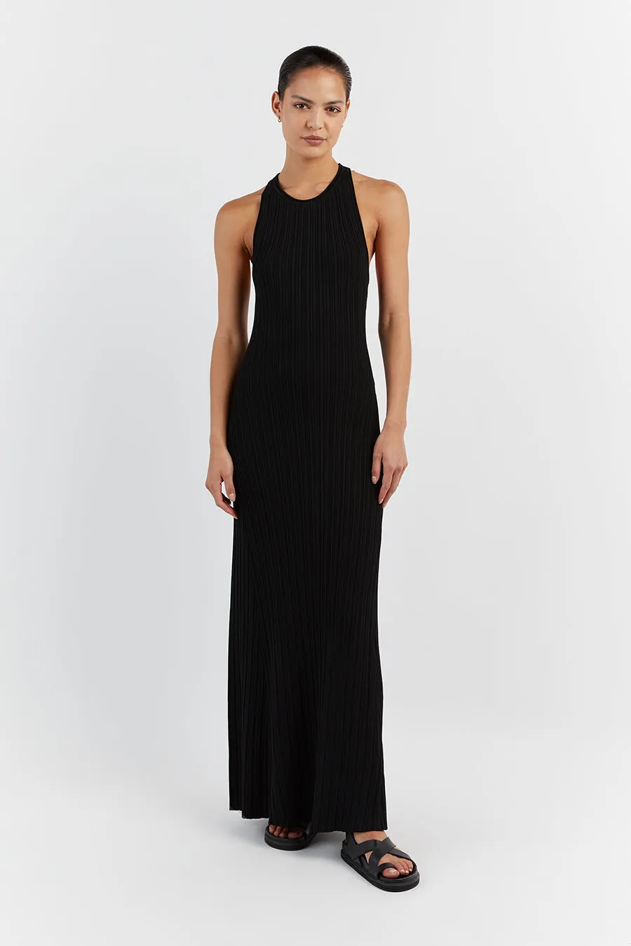 RIVER BLACK BACKLESS MAXI DRESS sold by Dissh