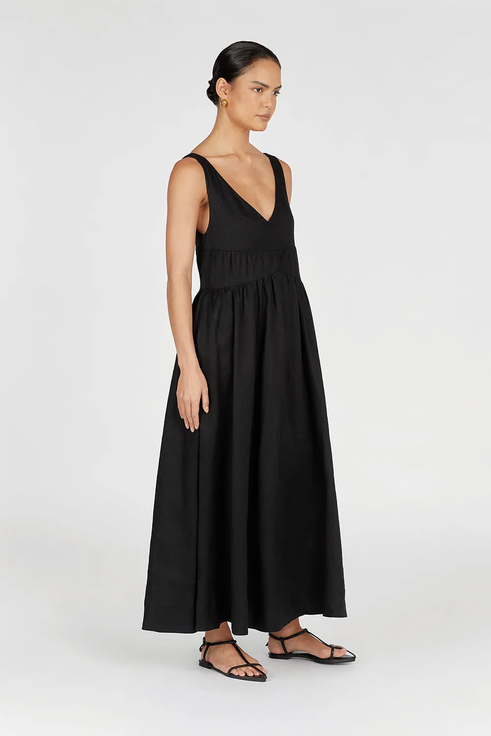 ARLO BLACK V NECK LINEN MAXI DRESS sold by Dissh product image thumbnail 2