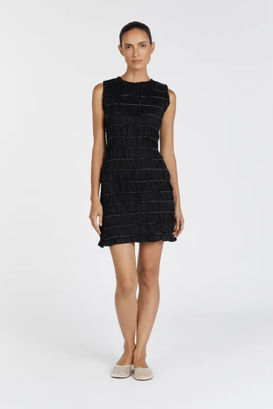 DAVINA BLACK SHIRRED MINI DRESS sold by Dissh