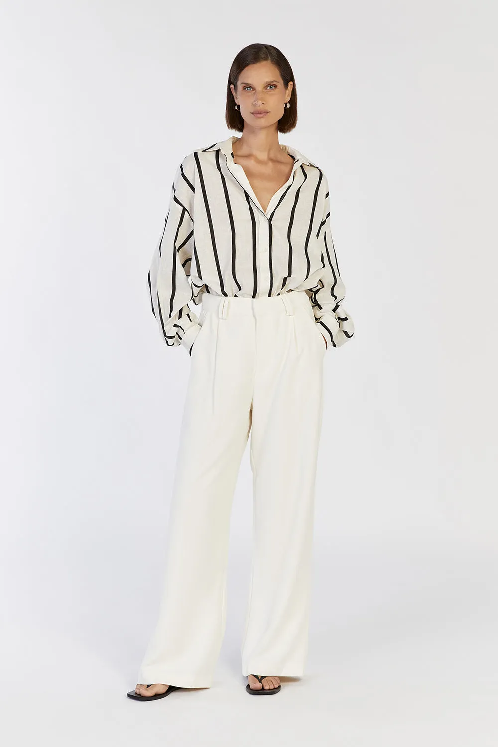 ELLIOTT CREAM SLEEVED LINEN SHIRT sold by Dissh